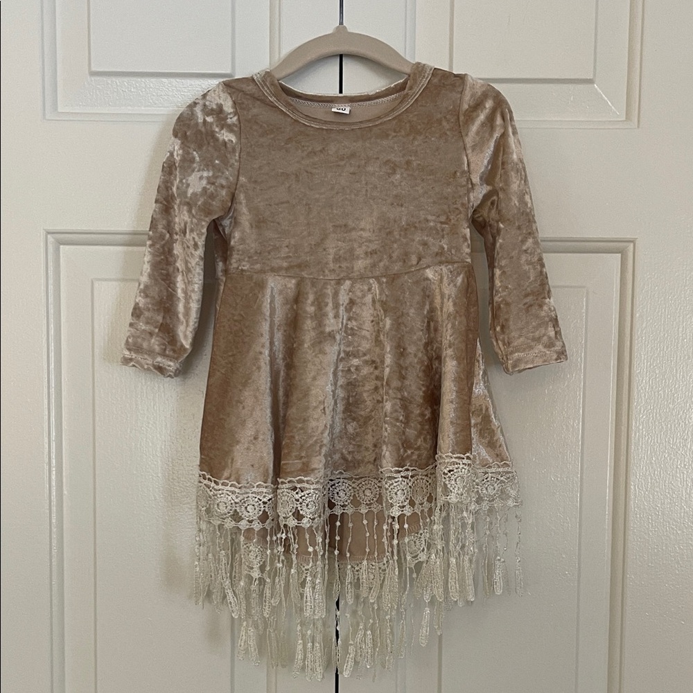 Elegant Velvet Kids Dress with Lace Trim